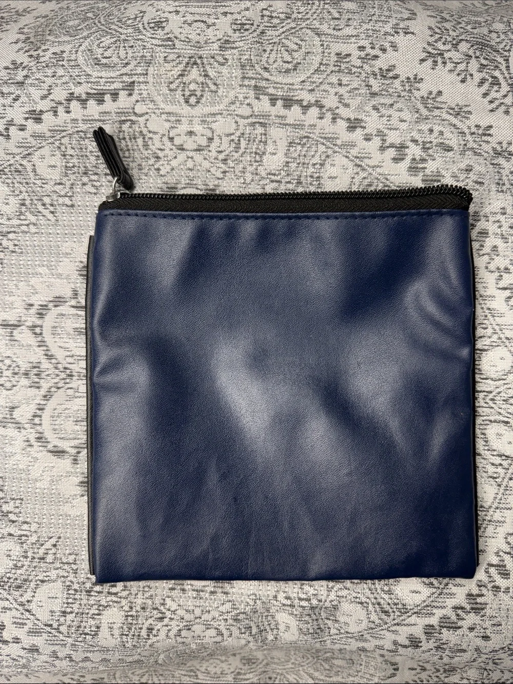 Tumi Navy Blue Leather Toiletry Pouch with Black Trim - 6.5x6.5